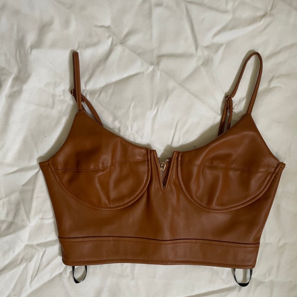 Tan Leather Crop Top